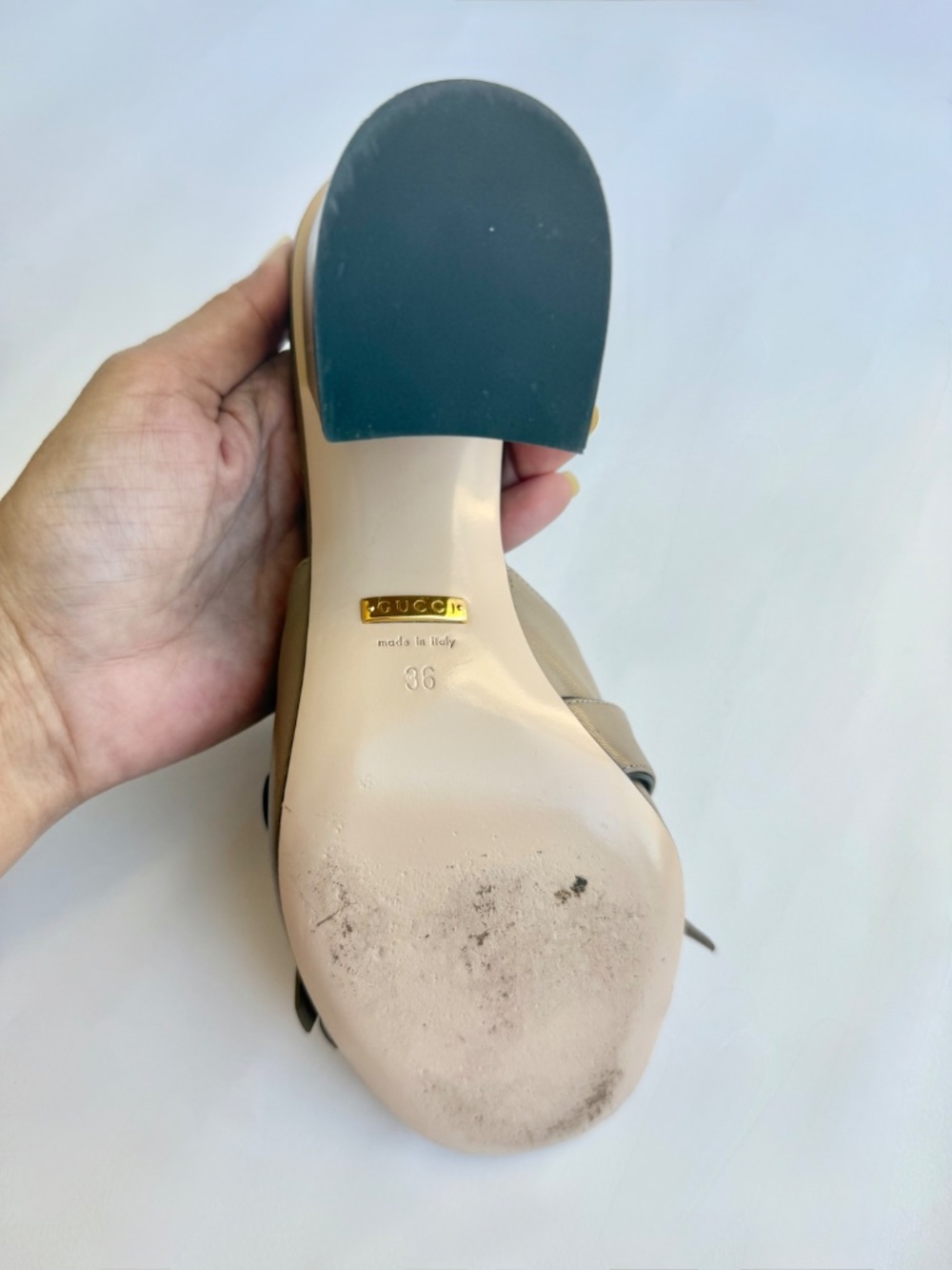 Gucci GG Marmont Fringe Mule Block Heel Beige Leather Size 6 - Picture 8 of 8